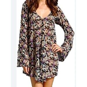 For Love & Lemons Day Tripper Dress Tunic Floral Blouse Black Hippy Boho Sz XS